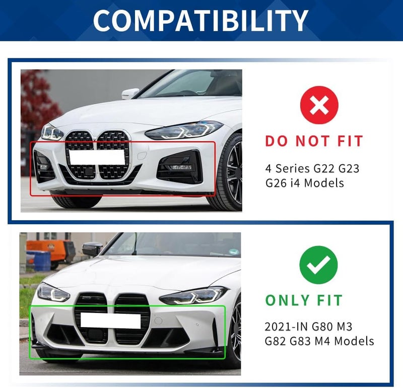 XPHAZZ Front Bumper Lip Compatible with BMW (2021-IN) G80 M3 G82 G83 M4 Competition Splitter MP-Style ABS Gloss Black - Image 2